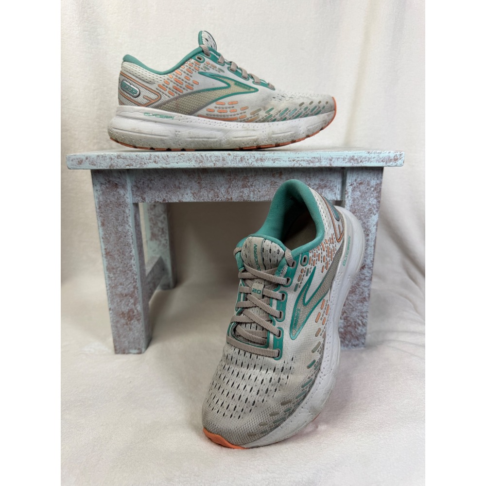 Brooks Glycerin 20 Womens‎ Running Shoes Grey Teal Coral Size 7.5 B